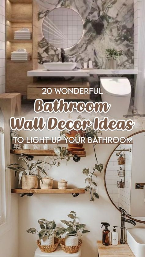 Tile Around Bathtub, Bathroom Wall Decor Ideas, Rustic Bathroom Wall Decor, Decorative Bathroom Mirrors, Classy Bathroom, Bathroom Organizing, Bathroom Wall Hanging, Modern Style Bathroom, Bathroom Artwork