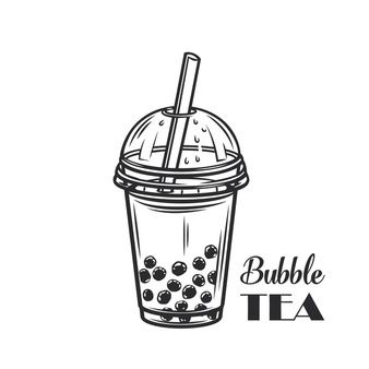 Tea Line Drawing, Bubble Milk Tea, Bubble Tea, Milk Tea, Line Drawing, Premium Vector, Milk, Tea