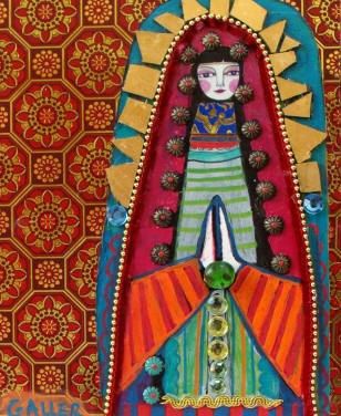 Mexican Folk Art Virgin Of Guadalupe Angel by HeatherGallerArt, $24.00 Mexican Folk Art Painting, Heather Galler, Mexican Talavera Tile, Arte Folk, Virgin Of Guadalupe, Talavera Tiles, Mexican Talavera, Curtain Bathroom, Colorful Roses