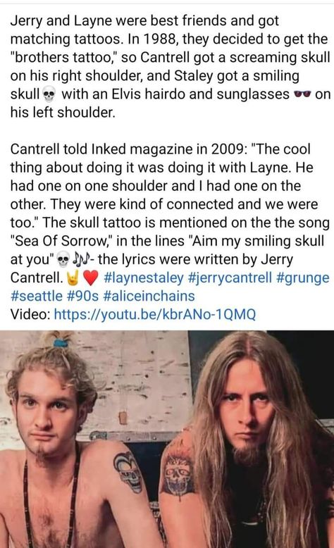 Jerry Cantrell Tattoo, Layne Staley Jerry Cantrell, Grunge Music Tattoo, Layne Staley Tattoo, Alice In Chains Tattoo, Metalhead Boyfriend, Rock Guys, Mars Bars, Mike Starr