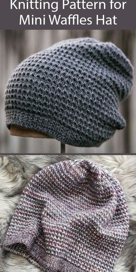 Waffle Knit Beanie Pattern, Knit Hat Patterns, Slouchy Knit Hat, Mini Waffles, Beanie Knitting Pattern, Beanie Outfit, Knit Stitches, Slouchy Beanie Hat, Waffle Stitch