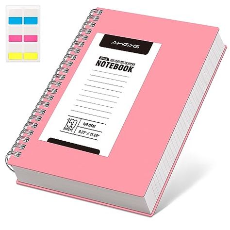 AHGXG Spiral Journal Notebook - College Ruled Notebook 8.5" x 11", 300 Pages Thick Journal for Women, 100GSM Thick Paper, Plastic Hardcover A4 Journal for Writing Work School Supplies, Pink Big Notebooks For School, Cute Supplies For School, All Pink School Supplies, Best Notebooks For School, Pink School Supplies, Thick Journal, Thick Notebook, A4 Journal, College Notebook