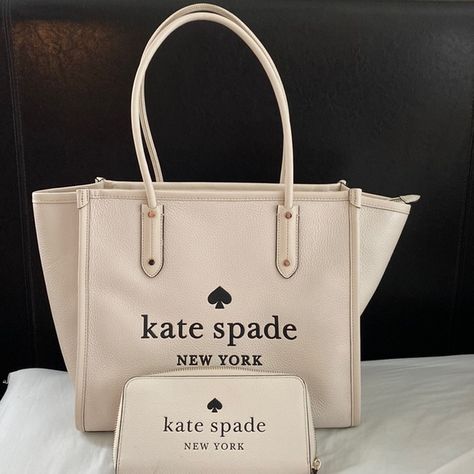 ♠️Kate Spade Tote and Wallet Kate Spade Purse Outfit, Kate Spade Pink Bag, Kate Spade Aesthetic, Tote Bag Designs, Gift Wishlist, Purse Outfit, Ella Tote, Kate Spade Handbag, Bag Designs