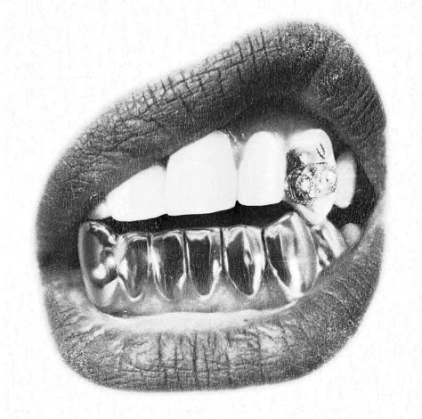 Lips Asthetic Picture, Grills Teeth Drawing, Grey Images Aesthetic, High Contrast Aesthetic, Mouth With Grills, Doodles White Background, Widget Blanc, Mouth Wallpaper, Teeth Poster