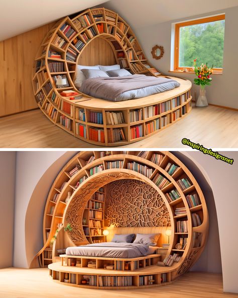 Book Shelf Beds, Cool Libraries, Book Shelf Bed, Bed Library, Library Bed, Bookshelf Inspo, Cozy Home Library, Bookshelf Bed, Design Ložnic