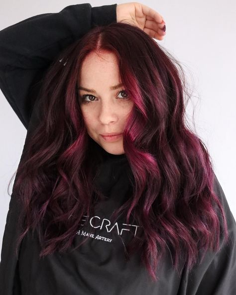 We can’t get enough of this violet red hair color! Montana used the high contrast balayage technique with the same thickness for her money piece. We are obsessed to say the least! See more on our instagram or visit our website Copper Violet Hair Color, Red Hair With Red Money Piece, Violet Red Hair Color, Violet Red Hair, High Contrast Balayage, Contrast Balayage, Red Violet Hair Color, Maroon Hair, Balayage Technique