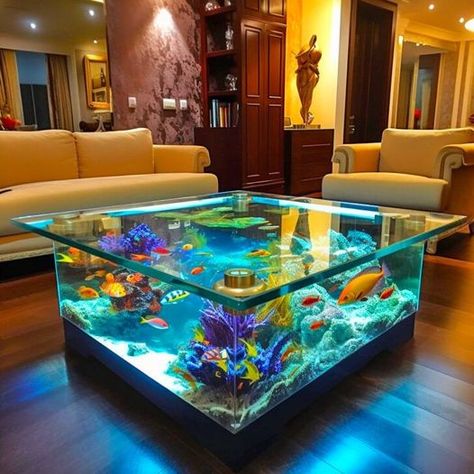 A sleek and stylish coffee table adding a contemporary edge to a modern living room. Room Aquarium, Table Aquarium, Fish Tank Coffee Table, Aquarium Coffee Table, Aquarium Setup, Aquarium Ideas, Small End Tables, Minimalist Apartment, Ideas For Living Room