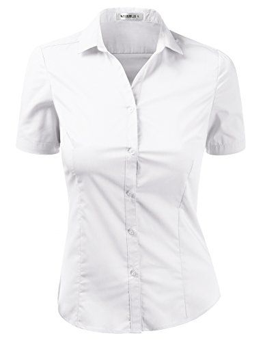 MakeMeChic Womens Slim Fit Short Sleeve Cotton Spandex Button Down Shirt with Plus Size Chic Black Outfits, Collar Shirts Women, White Button Shirt, White Collared Blouse, Tight Fitted Dresses, Bell Sleeve Shift Dress, White Collared Shirt, Womens Tops Dressy, Short Sleeve Dress Shirt