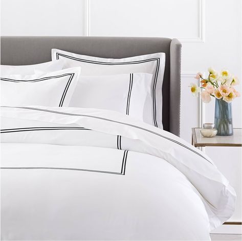 Amazon.com: Amazon Brand – Pinzon 400 Thread Count Egyptian Cotton Sateen Hotel Stitch Duvet Cover - King, Black Stripe Embroidery, Embroidered Duvet Cover, Hotel Sheets, Full Duvet Cover, Custom Shades, King Pillows, Cotton Duvet Cover, Changing Wall Color, Cotton Duvet