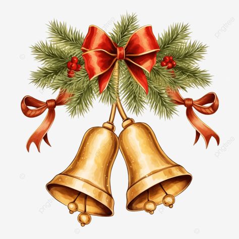 jingle bells set of christmas gold bells with red bow and fir tree branches jingle bells christmas Holly Decorations, Christmas Branches, Holiday Scrapbook, Xmas Greeting Cards, Christmas Topper, Christmas Balls Decorations, Christmas Jingles, Christmas Bell, Transparent Image