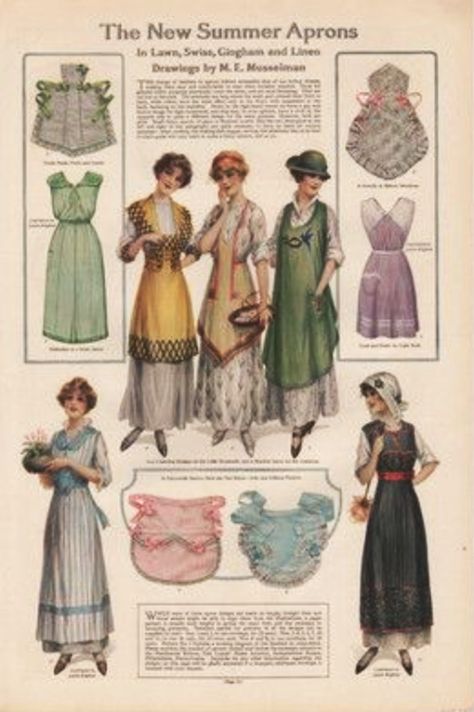 Ladies' home journal, june 1915 - The New Summer Aprons Edwardian Era Fashion, 1900s Fashion, 1910s Fashion, Vintage Papers, Summer Porch, Peplum Tops, Edwardian Dress, 20th Century Fashion, Debbie Harry