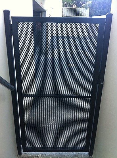 Perforated Metal Gate, Metal Gate Design, Aluminium Balustrades, Gate Designs Modern, Fence Gate Design, Aluminium Gates, House Main Gates Design, Grill Door Design, Metal Gate