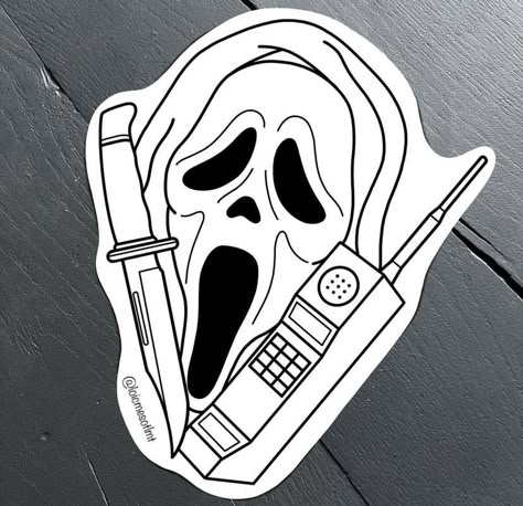 Horror Movie Flash Tattoo Simple, Scream 1996 Tattoo, Halloween Movie Drawings Easy, Scream Tattoo Ghostface Outline, Ghost Face Outline Tattoo, Ghostface Tattoo Design Stencil, Saw Tattoo Jigsaw Stencil, Scream Tattoo Outline, Ghost Face Flash Tattoo