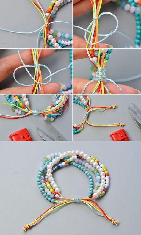 Two Strand Beaded Bracelet, Macrame Beaded Bracelets Diy, Boho Bracelets Diy, Bracelets With Beads, Handmade Bracelets Tutorial, Bracelets Tutorial, Diy Bracelets Tutorials, Beads Craft Jewelry, Colorful Bracelet