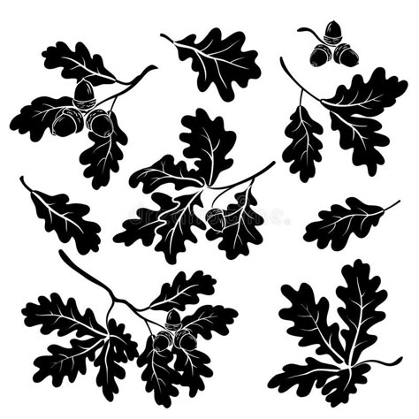 Oak Tree Silhouette Tattoo, Oak Leaf Tattoos, Oak Tree Silhouette, White Oak Leaf, Tree Silhouette Tattoo, Oak Leaves And Acorns, Leaf Silhouette, 타이포그래피 포스터 디자인, Leaves Vector