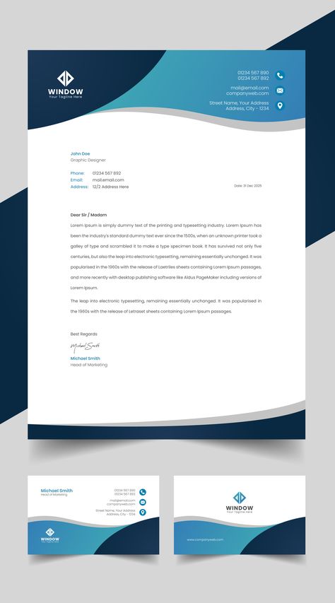 I am a professional graphic designer and your stationery will be specifically designed according to your business and your concept to meet your needs and stand out from the others. Letter Head Design Ideas, Business Card And Letterhead Design, Doctor Letterhead Design, Header And Footer Design Word, Letter Head Design Idea, Letterhead Design Inspiration Creative, Professional Letter Head Design, Header And Footer Design, Letter Heads Design Creative