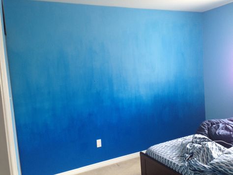 New ocean inspired ombre wall... @barikajoanna Blue Feature Wall, Ocean Themed Rooms, Ocean Bedroom, Cricut Gifts, Ombre Wall, Sponge Painting, Ocean Decor, Ocean Inspired, Diy Cricut