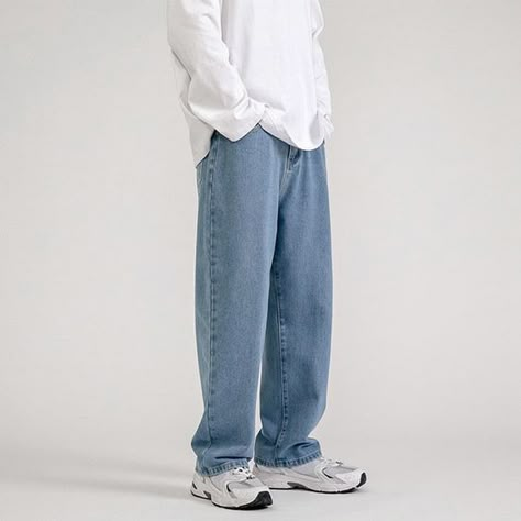 It fit well and looked great . For the money I thought it was very nice Hip Hop Trousers, Korean Jeans, Streetwear Korean, Aesthetic Clothing Stores, Pants Korean, Fall Jeans, Mens Fashion Jeans, Style Hip Hop, Casual Wide Leg Pants