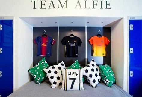 Browse images of modern Bedroom designs: FOOTBALL BEDROOM FOR 360 INTERIOR DESIGN. Find the best photos for ideas & inspiration to create your perfect home. Football Theme Bedroom, Boys Football Bedroom, Soccer Themed Bedroom, Soccer Bedroom, Football Room, Soccer Room, Football Rooms, Bespoke Joinery, Football Bedroom