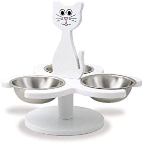 Pet Store Wooden Multi-Cat Raised Feeder with 3 Metal Bowls (White) ** For more information, visit image link. (This is an affiliate link) #DogFeedingWateringSupplies Cat Feeding Shelf, Elevated Cat Bowls, Feline Acne, Cat Food Station, Food Competition, Cat Food Dish, Metal Bowls, Pet Feeding Station, Collapsible Dog Bowl