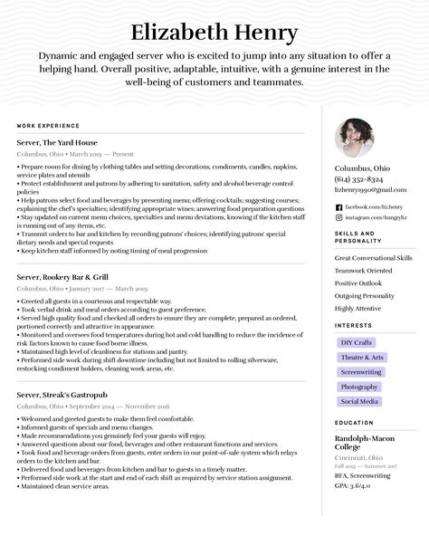 After analyzing hundreds of Server resumes, we've come up with a resume example that you can easily copy to get a head start on your own resume. Server Resume Examples, Resume Skills Examples Customer Service, Chronological Resume Template, Resume Work Experience Examples, Server Resume, Medical Receptionist Resume Example, Customer Service Representative Resume, Resume Summary Examples, Job Resignation Letter