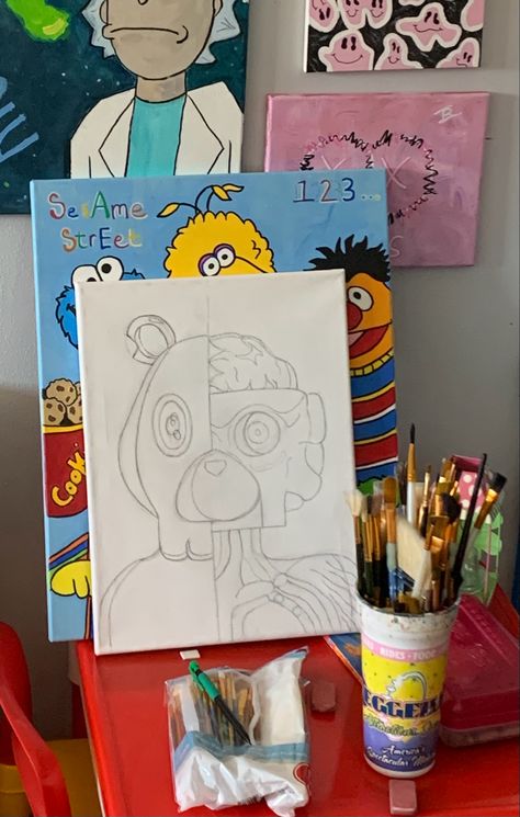 Art Canvas Sketch, Character Canvas Painting Ideas, Painting Ideas On Canvas Up Movie, Spongebob High Painting Canvases, Trippy Spongebob Painting Canvases, Memes Painted Canvas, Canvas Drawings, Cute Canvas Paintings, Cute Canvas