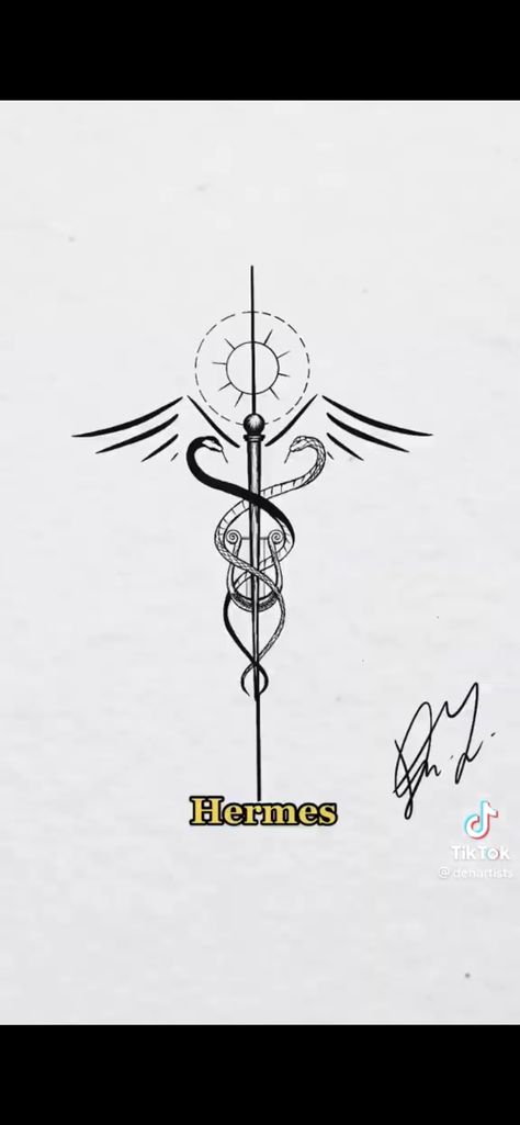 Olympian Gods Tattoo, Greek Mythology Tattoos Hermes, Hermes Symbol Tattoo, Apollo Minimalist Tattoo, Tattoos Based On Greek Mythology, Hermes Greek God Tattoo, Greek Mythology Tattoos Fine Line, Olympian Tattoo, Greece Gods Tattoo