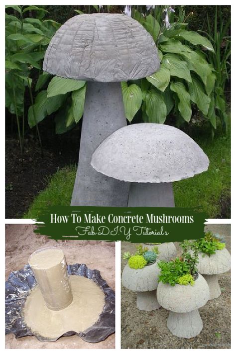 How To Make Concrete Mushrooms - DIY Tutorials - DIY Tutorials Concrete Mushrooms, Mushrooms Diy, Concrete Diy Garden, Concrete Garden Ornaments, Diy Concrete Planters, Garden Mushrooms, Concrete Diy Projects, Garden Crafts Diy, Tutorials Diy