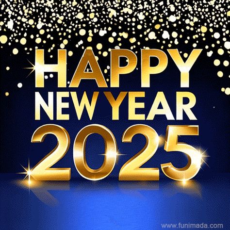 Shiny 'Happy New Year 2025' gold text on a dark blue background with glitter. Happy New Year 2024 Gif Download, New Year 2025 Gif, Happy New Year 2025 Design Gif, Happy New Year 2025 Gif Images, Happy New Year Png Backgrounds, Happy New Year Gif 2024, Happy New Year Images Gif, Happy New Year Wallpaper Backgrounds, Happy New Year 2025 Video