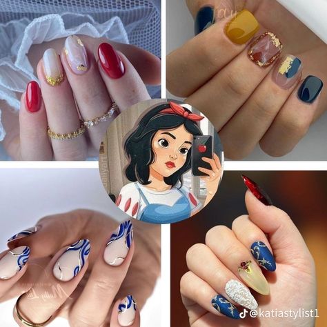 Snow White Nails Acrylic, Snow White Inspired Nails, Snow White Nails Designs, Snow White Nails, White Gel Nails, Resurrection Day, Disney Fanart, 23rd Birthday, White Nail Art