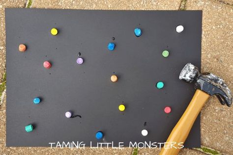 Simple Machines Art Preschool, Montessori Hammering Work, Tools Art Preschool, Construction Process Art, Tools Preschool Theme, Preschool Hammering Activities, Prek Construction Crafts, Community Helpers Process Art, Tools Activities For Preschool