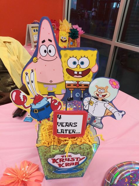 Spongebob Table Decorations Centerpieces, Spongebob Birthday Party Table Decor, Spongebob Birthday Party Centerpieces, Krusty Krab Birthday Party, Spongebob Table Centerpiece, Spongebob Centerpieces Diy, Spongebob Party Centerpieces, Spongebob Table Decorations, Spongebob Centerpieces Birthdays