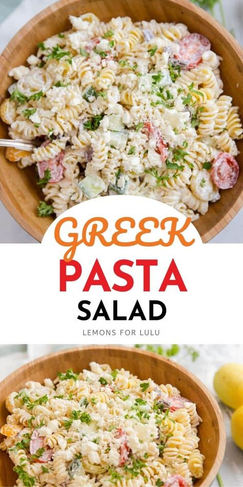 Pasta And Feta, Greek Chicken Pasta, Tzatziki Chicken, Veggies Pasta, Greek Pasta Salad Recipe, Feta Pasta Salad, Greek Pasta Salad, Veggie Pasta Salad, Creamy Pasta Salads