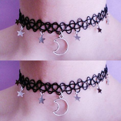 Kawaii Moon, Kalung Choker, Goth Kawaii, Star Choker, Yennefer Of Vengerberg, Fashion Modeling, Tokyo Street Fashion, Kawaii Accessories, Moon Star