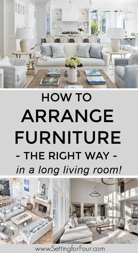 How To Arrange Furniture In A Long Living Room- furniture layout ideas. #arrange #furniture #arrangement #layout #small #livingroom #floorplan #home #rooms #ideas #decor #design Furniture Layout For Narrow Living Room, Long Living Room Floor Plan, Furniture For Rectangle Living Room, Decorating Long Narrow Living Room, Long Rectangle Living Room Layout, Rectangle Living Room Layout, Long Narrow Living Room Layout, Living Room Layout With Fireplace, Long Living Room Layout