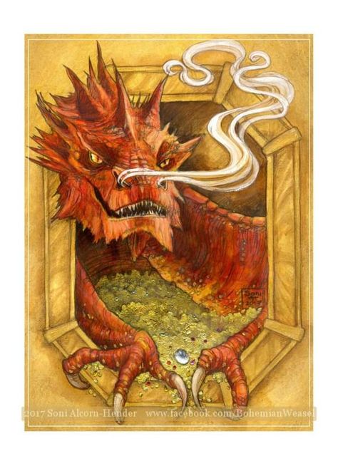 Hobbit Dragon, Smaug Tattoo, Smaug Dragon, Tolkien Tattoo, Hobbit Book, Tolkien Hobbit, Lord Of The Rings Tattoo, Hobbit Art, Bookshelf Art