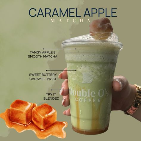 🍏✨ Introducing our Caramel Apple Matcha! A perfect blend of tangy apple, smooth matcha, with a sweet buttery caramel twist. Try it blended for an extra creamy treat! Grab one of our ole fashioned donut holes for max happiness ✨ Available now at Double O’s Coffee. ☕️ #DoubleOsCoffee #FallFlavors #CaramelAppleMatcha Pumpkin Spice Cold Foam, Chai Caramel, Speciality Drinks, Pumpkin Pie Shake, Pie Pumpkin, Pumpkin Chai, Cold Foam, Foam Pumpkins, Donut Holes