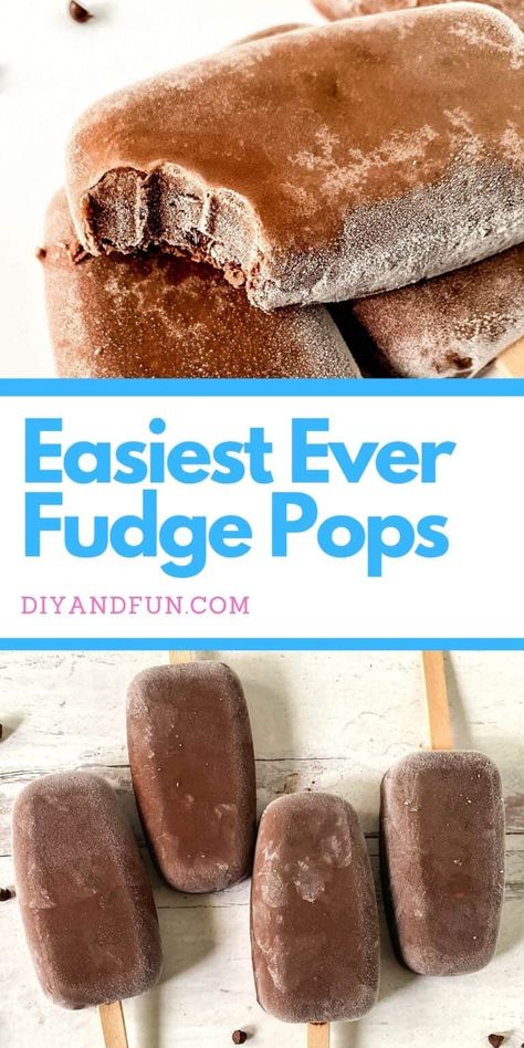 Easiest Ever Fudge Pops Homemade Fudge Pops, Easy Chocolate Popsicle Recipes, Big Stick Popsicle Recipe, Fudgical Recipe, Fudge Cicle Recipe, Frozen Ice Pops, Fudgecycle Recipe Homemade, Fudge Sicles Popsicle Recipes, Diy Fudge Popsicles