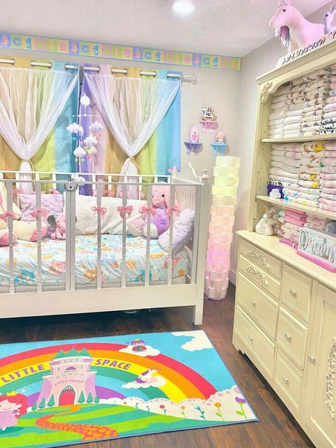 Adult Nursery Room, Little Safe Space Aesthetic, Age Reggresion Room, Agere Room, Little Spaces Ideas, Lil Space, Cute Furniture, Princess Room, Tiny Space