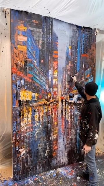 City Canvas Art, Wait For, New York Painting, Urban Painting, City Canvas, Oil Abstract, Abstract Art Painting Techniques, Abstract City, Square Painting