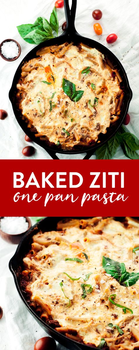 Cast Iron Baked Ziti, Baked Penne Pasta, Pizza Pasta Bake, Pan Pasta, One Pan Pasta, Pasta With Meat Sauce, Budgeting Ideas, Simple Pantry, Yummy Meals