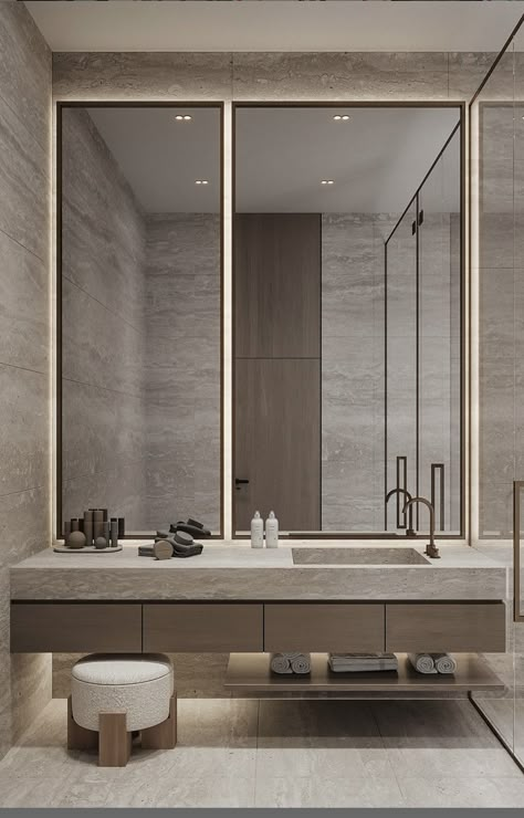 Modern Loft Bathroom, Bathroom With Seating Area, Hotel Bathroom Ideas, Modern Feminine Bedroom, Washroom Tiles Design, Hotel Bathroom Design, Zen Bathroom Decor, Victorian Apartment, Bathroom Big