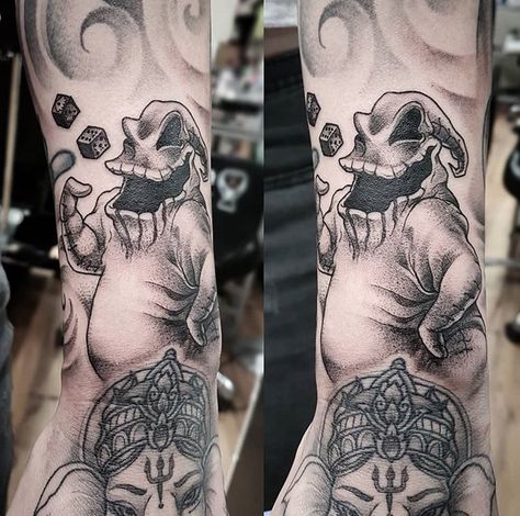 Mr Oogie Boogie rolling Snake Eyes tattoo Oggie Boogie Tattoo Design, Oogie Boogie Man Tattoo, Oogy Boogy Tattoo, Oogie Boogie Tattoos, Oogie Boogie Tattoo Design, Boogie Man Tattoo, Oggie Boggie Tattoos, Oogie Boogie Tattoo Ideas, Oogie Boogie Tattoo