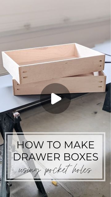 Zoe 🌿 DIY Furniture on Instagram: "There are a lot of ways to make drawers, but this is our go-to method because it requires minimal tools and you can build your drawer boxes with just one thickness of plywood. No need for an extra 1/4" sheet here!  We're working on a full guide for DIY doors and drawers that will tackle FAQs like:   1. How to measure for drawer boxes (the guide will actually include a calculator that calculates your drawer box sizes for you) 2. Which drawer slides to use 3. How to build drawer boxes 4. How to install drawer boxes 5. How to install your drawer front (yes, we'll cover up those visible pocket holes on the front!)  If you're interested in being notified when the guide goes live, comment WAITLIST on this blog post and we'll send you a DM with how to get notif Make Drawers, How To Make Drawers, Diy Doors, Pocket Holes, Diy Drawers, Pocket Hole, Free Plans, Drawer Box, Drawer Slides