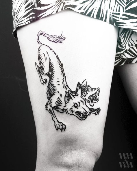 2 Headed Dog Tattoo, Two Headed Wolf Tattoo, Dog Muzzle Tattoo, Conjoined Animal Tattoo, Rabid Dog Tattoo, Creepy Dog Tattoo, Two Headed Dog Tattoo, Aggressive Dog Tattoo, Snarling Dog Tattoo