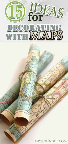 Maps, Atlases, the old and the new, the folding and those big rolls, a phenomenal decorative material for interior use. Decorating With Maps, Travel Room, Map Crafts, Map Projects, Map Ideas, Map Globe, Map Decor, Travel Theme, Old Maps