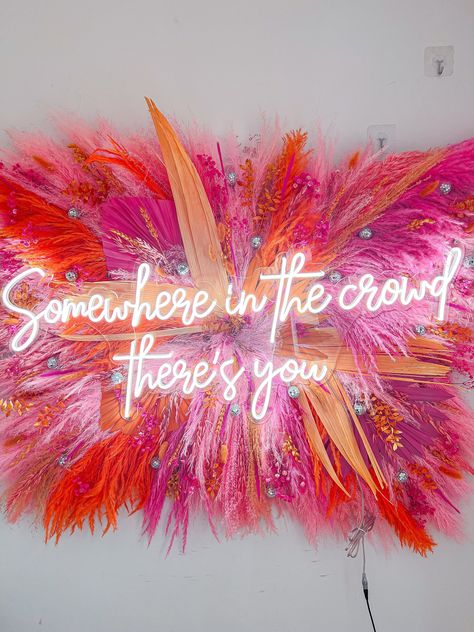 Stunning, fun pampas and neon backdrop, suitable for your salon, your home, babies nursery or for your wedding! The piece consists of high quality fluffy pampas, dried, preserved and artificial flowers AND disco balls!! Each piece is carefully created in my workshop in Oxfordshire and is totally bespoke, these types of flowers last for years! 60cm wide x 40cm height up to 6 letters allowed. 70cm wide x 50cm height up to 10 letters allowed. 80cm wide x 60cm height up to 14 letters allowed. 90cm w Salon Flower Decor, Flowers And Disco Balls, Pampas Backdrop, Neon Sign Salon, Neon Backdrop, Flower Decor Wedding, Pink Pampas, Boho Backdrop, Babies Nursery