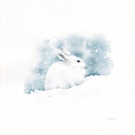 Snow Rabbit, Minimalistic Tattoo, Minimalist Tattoos, White Bunny, White Rabbit, Aesthetically Pleasing, The Eye, Watercolor Painting, Tattoo Ideas