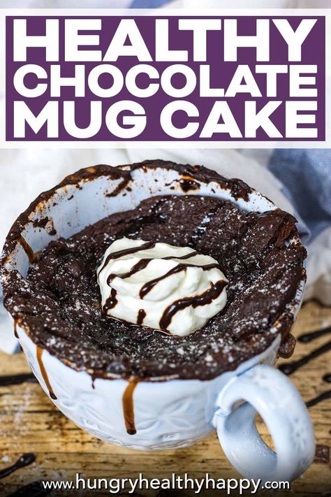 For a quick and easy chocolate fix that is lower in calories than more traditional chocolate cake, try this super simple Healthy Chocolate Mug Cake. Healthier than most, totally delicious, easy to adapt and ready in under 5 minutes. Fudgy, moist and the perfect individual chocolate treat. Healthy Brownie Mug Cake, Brownie Mug Cake Healthy, Chocolate Mug Cake Without Cocoa Powder, Protein Mug Cake Chocolate, Healthy Chocolate Mug Cake, Healthy Chocolate Cake, Healthy Cheesecake, Cake Recipes Easy Homemade, Individual Cakes