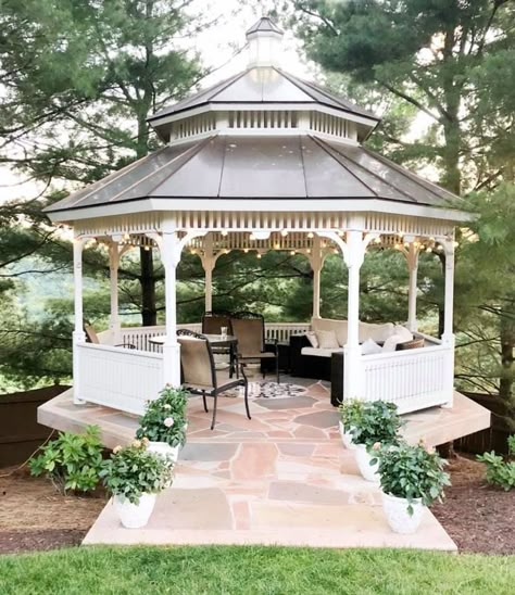 beautiful gazebo Large Gazebo Ideas Backyard, White Gazebo Ideas Backyard, Backyard Gazebo Outdoor Pavilion, Round Gazebo Ideas, Round Gazebo Ideas Backyard, Metal Gazebo Ideas Backyard Outdoor, Outdoor Gazebo Ideas Backyards, Outdoor Gazebo Ideas Decor, Gazebo Landscaping Ideas